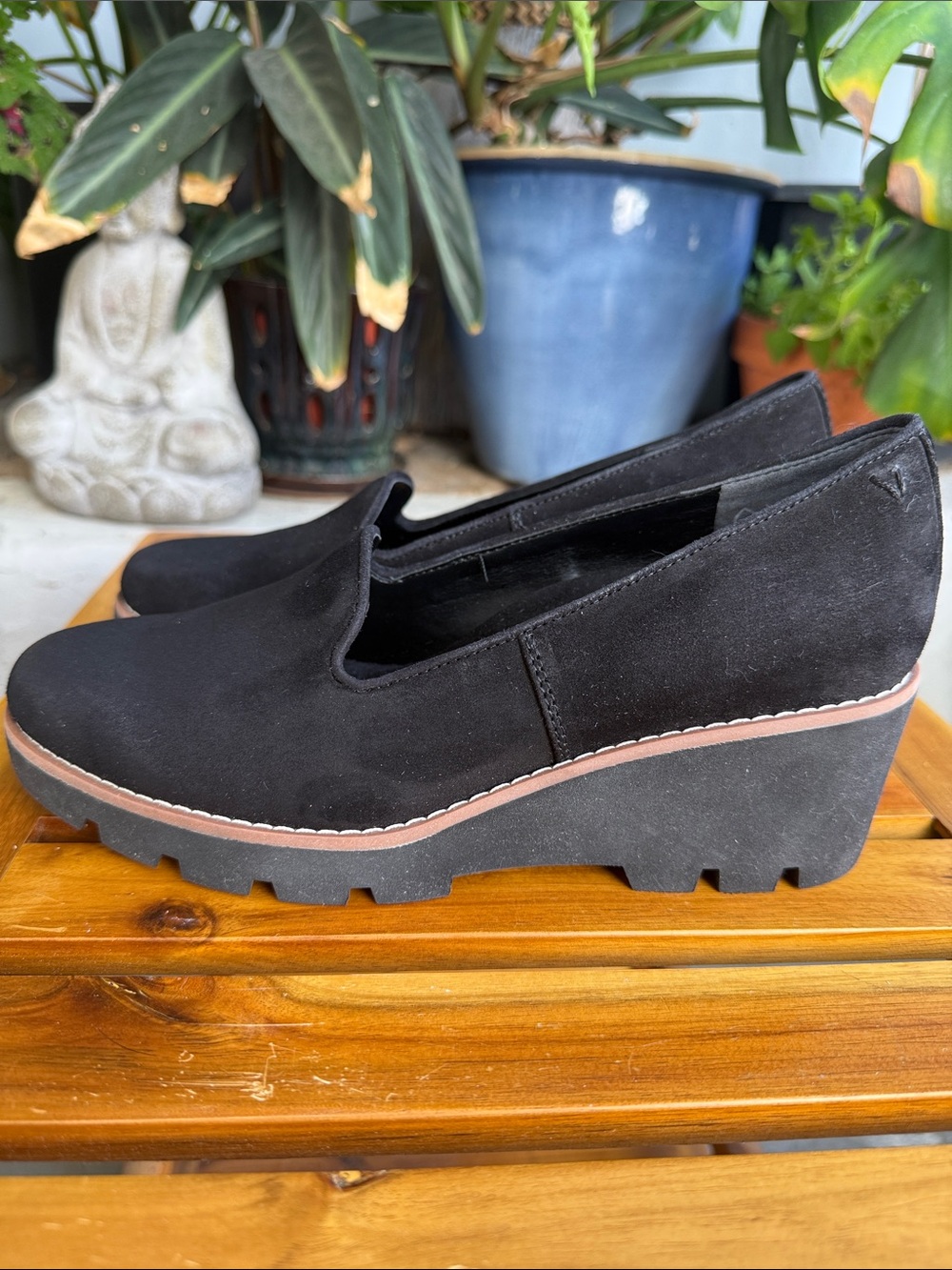 Vionic Willa Wedge, Black Suede Loafers for Women - Comfortable Slip-On